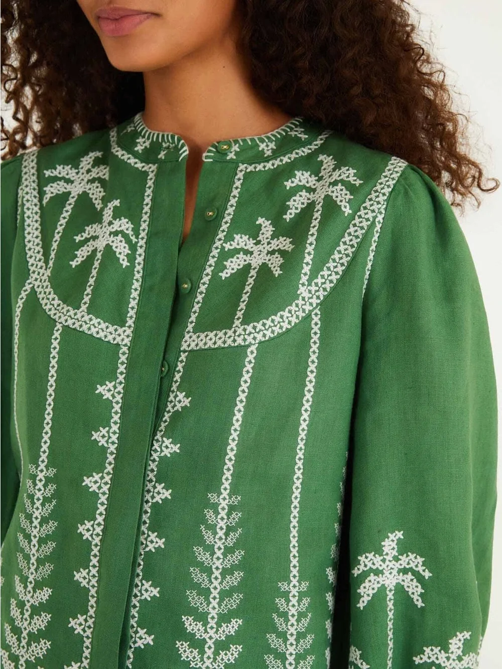 FARM Rio Bicolor Cross Stich Embroidery Blouse Long Sleeve Green XS NWT